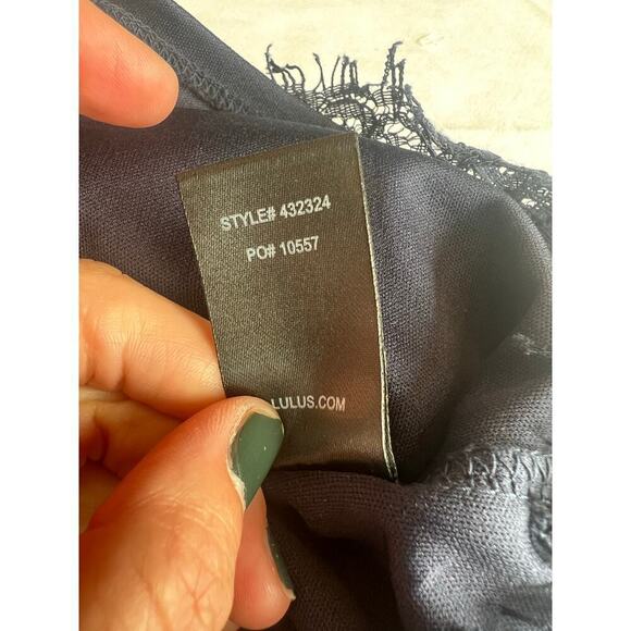 Lulus Take Me To Brunch Navy Blue Lace Shift Dress, Large, Mini, Short Sleeve - Picture 7 of 10